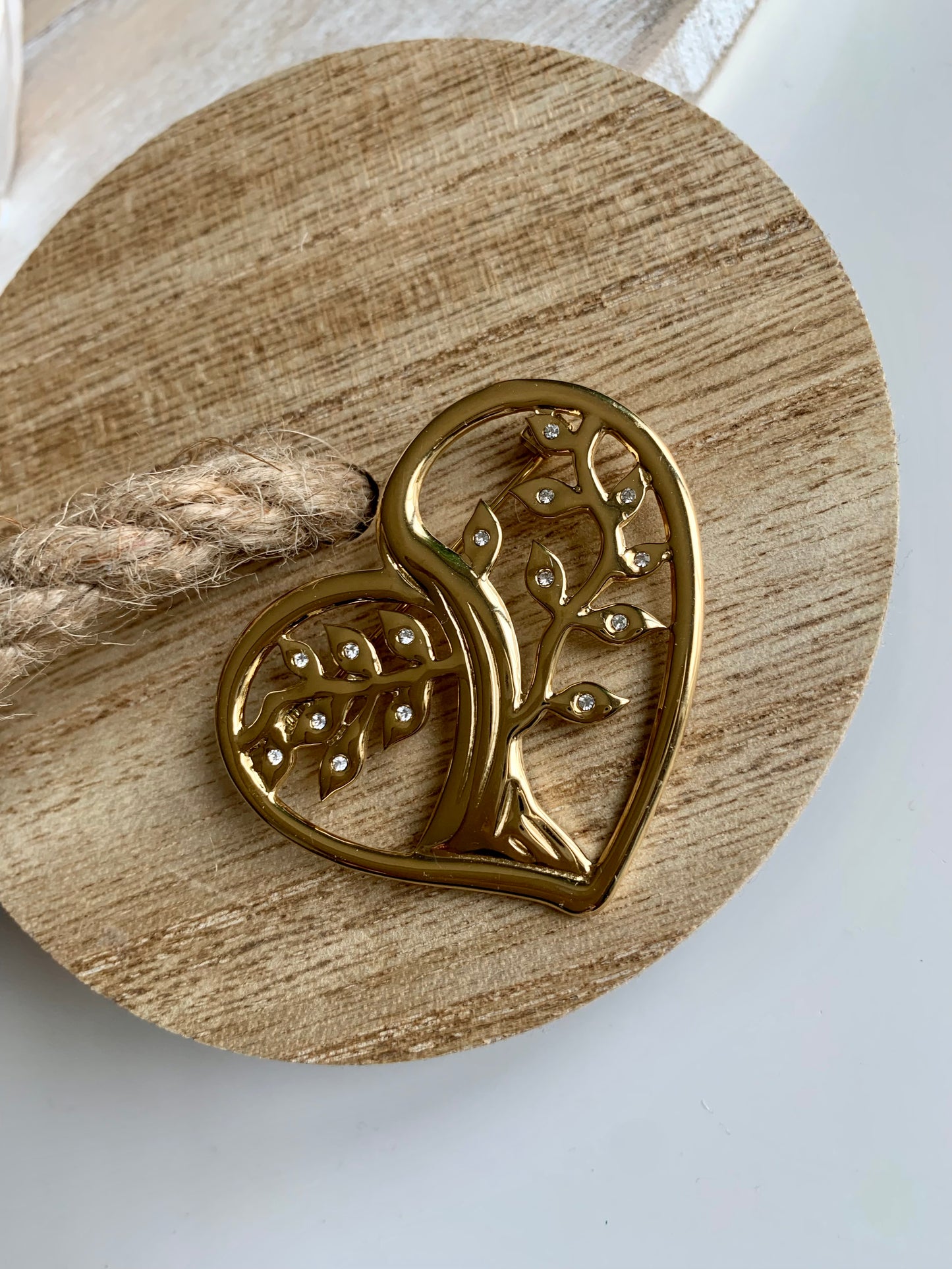 BROCHE CŒUR ARBRE DE VIE DORÉE