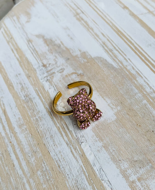 BAGUE NOUNOURS DORÉE STRASS ROSE