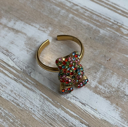 BAGUE NOUNOURS DORÉE STRASS MULTICOLORES