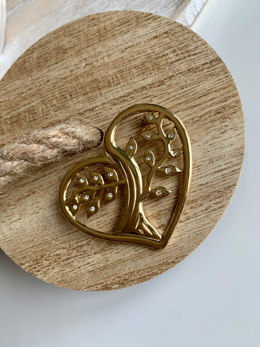 BROCHE CŒUR ARBRE DE VIE DORÉE