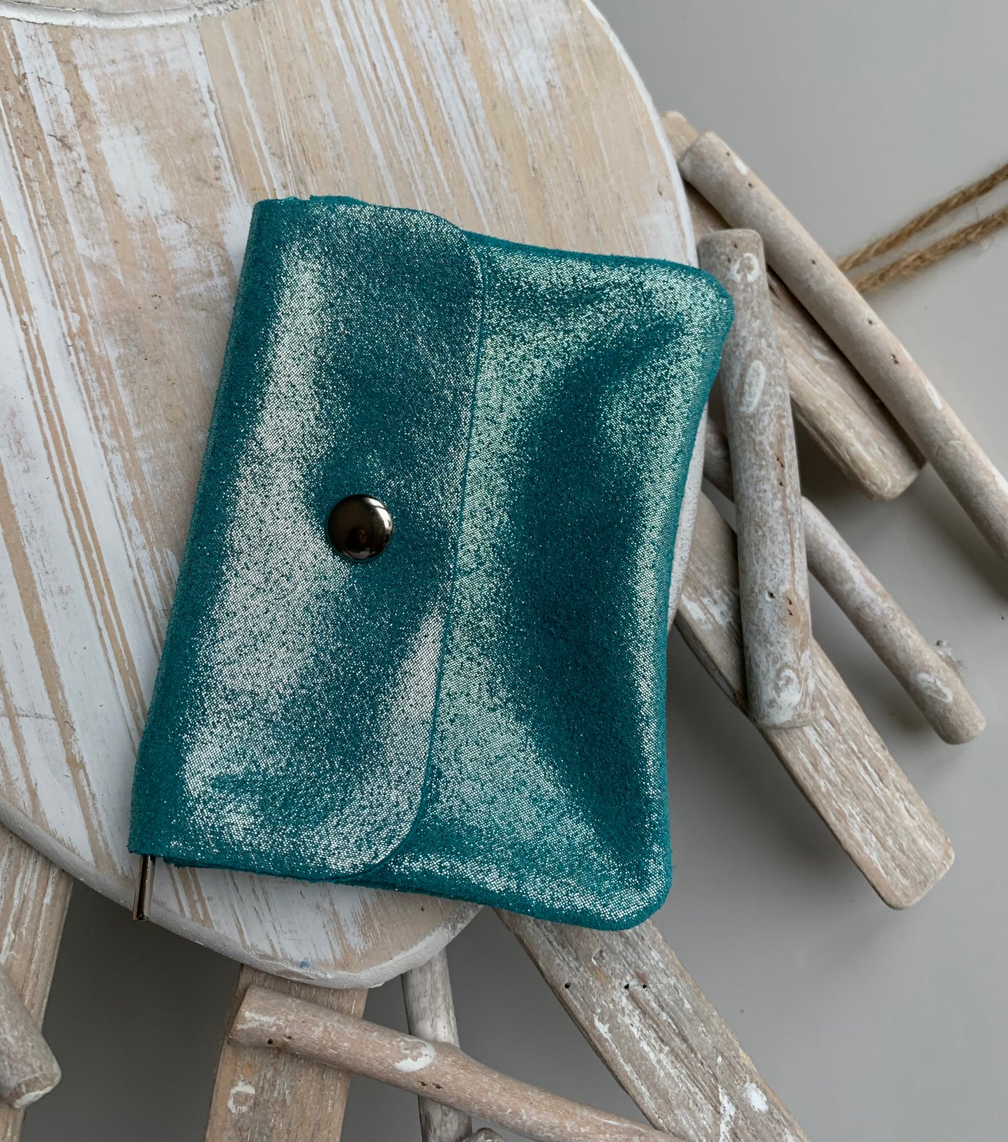 PORTE MONNAIES ET CARTES EN CUIR TURQUOISE BRILLANT